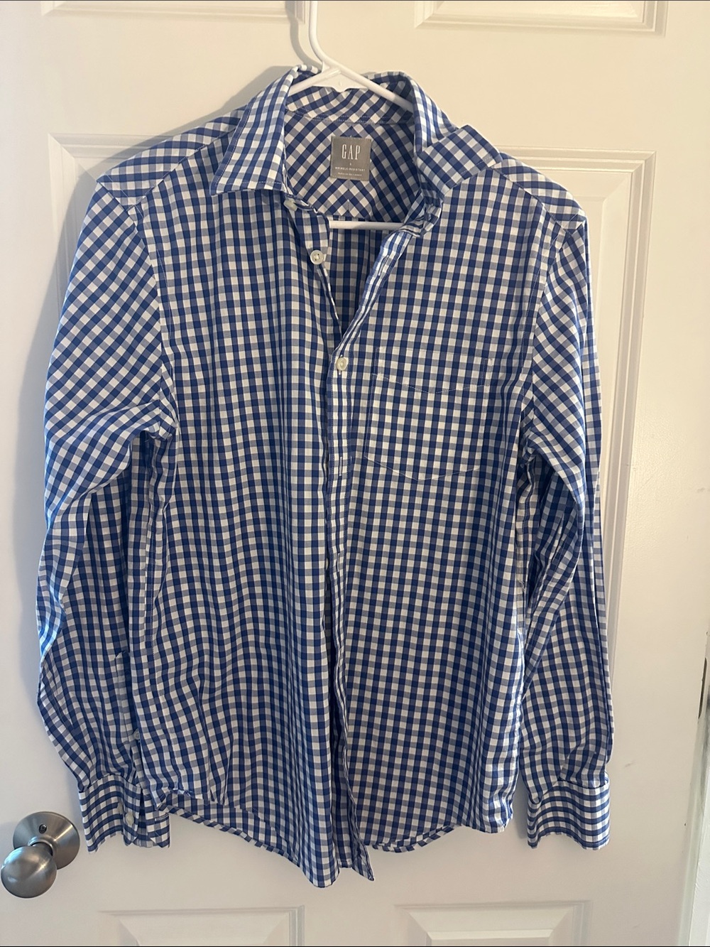 GAP Blue and White Gingham Button-Down Shirt